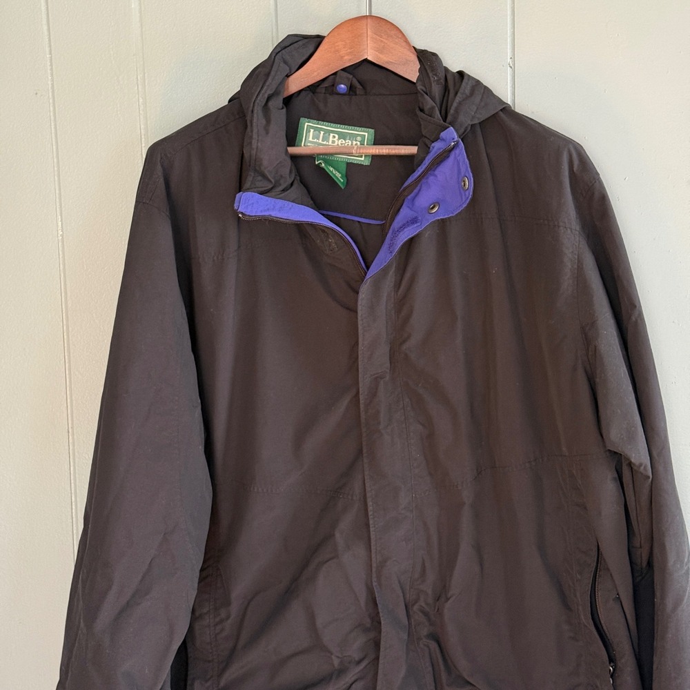 Vintage LL Bean Windbreaker Jacket Mens XXL Black Shell Only‎ Stowaway Hood